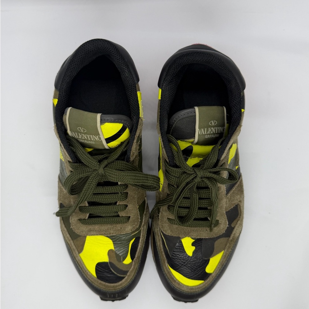 Valentino Neon Yellow and Olive Camouflage Sneakers
